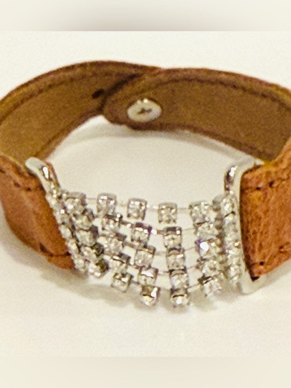 Banana Republic Brown Leather Bracelet with Rhinestone Chain Accent